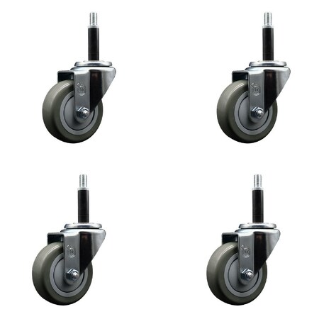 Service Caster 3.5'' Gray Poly Wheel Swivel 3/4'' Expanding Stem Caster Set, 4PK SCC-EX20S3514-PPUB-34-4